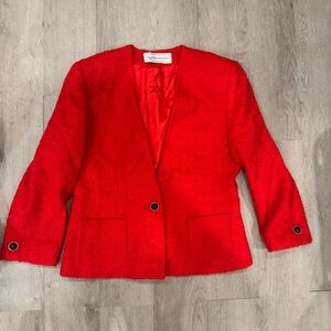 Evan Picone Women's Vintage Cherry Red Blazer Size 14 Made In USA Button Front